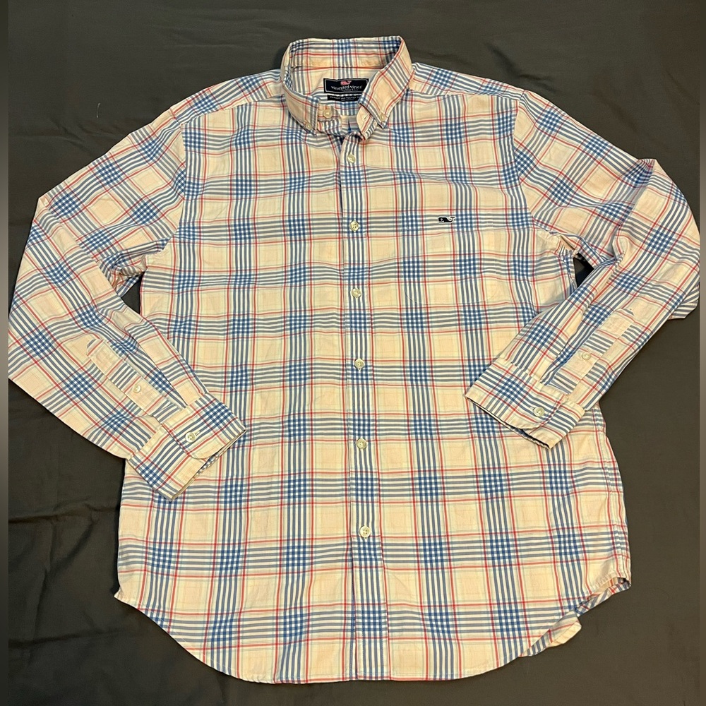 Vineyard Vines pastel plaid long sleeve button down shirt men’s medium